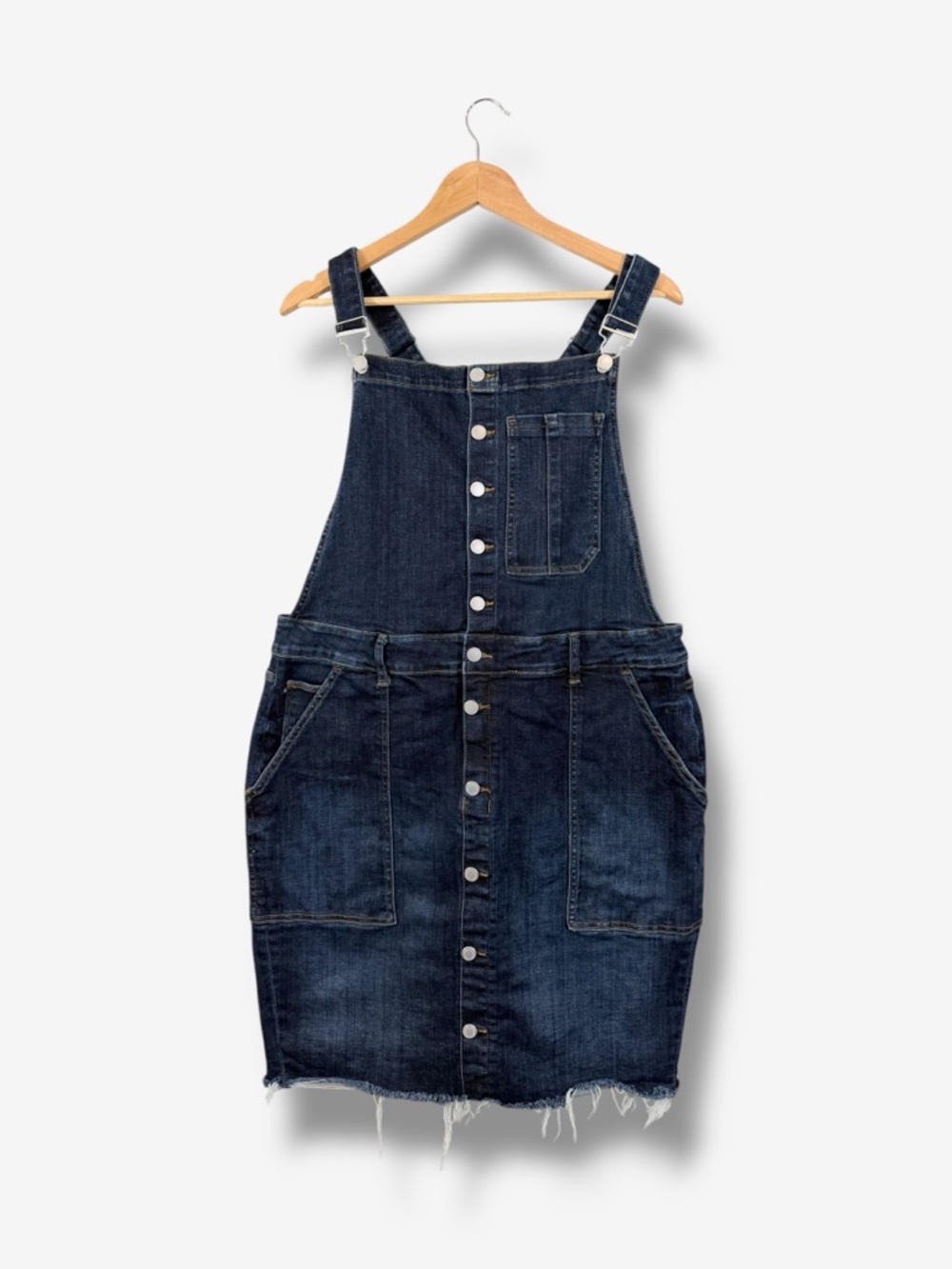 Judy Blue Denim Overall Mini Skirt Size 3XL Dark Wash Frayed Hem Skirtalls